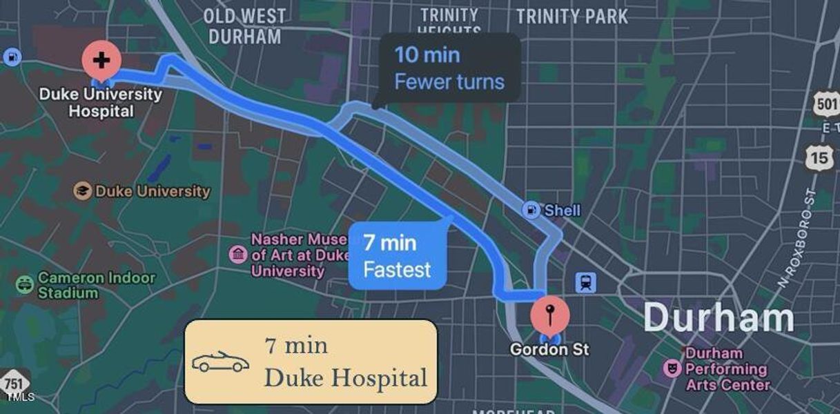 8 - 7 minute drive to Duke Hospital