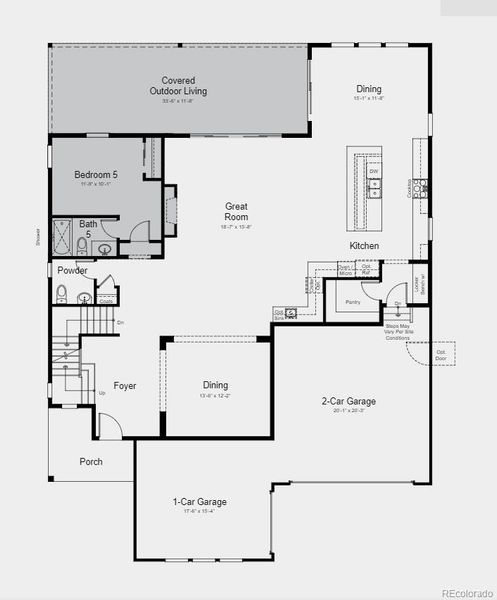 Structural options include: fireplace with wood shelving, bedroom 5 in lieu of flex, 9' unfinished basement, shower in lieu of tub in secondary bath, 8' x 12' center meet sliding glass door, 8' interior doors, outdoor living covered patio, loft in lieu of bedroom 4, owner's bath configuration 5, and plumbing rough in basement.