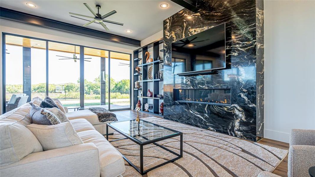 Living Room with marble surround fireplace