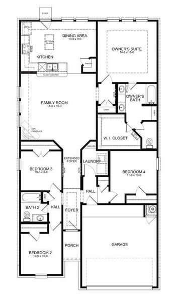 The Wilson Floor Plan features 4 bedrooms, 2 full baths and over 1700 sqft of living space.