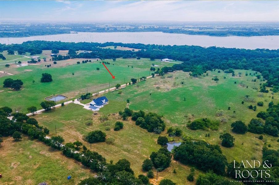 Aerial view of Country Roads on the Lake near Lake Ray Roberts