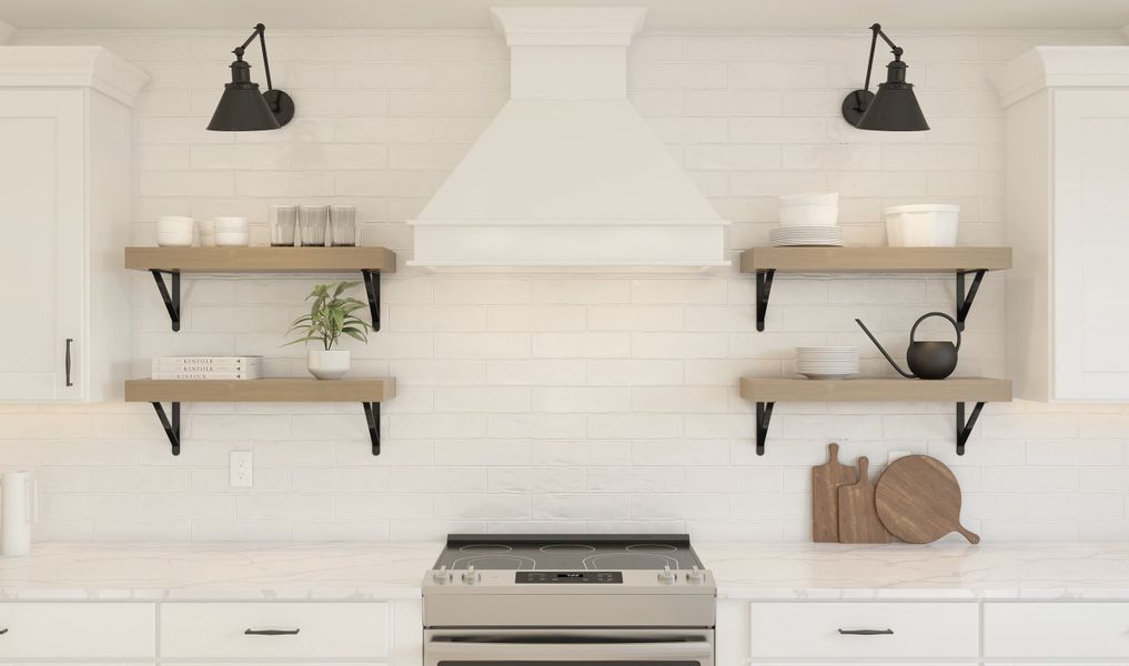 Floating shelves in kitchen