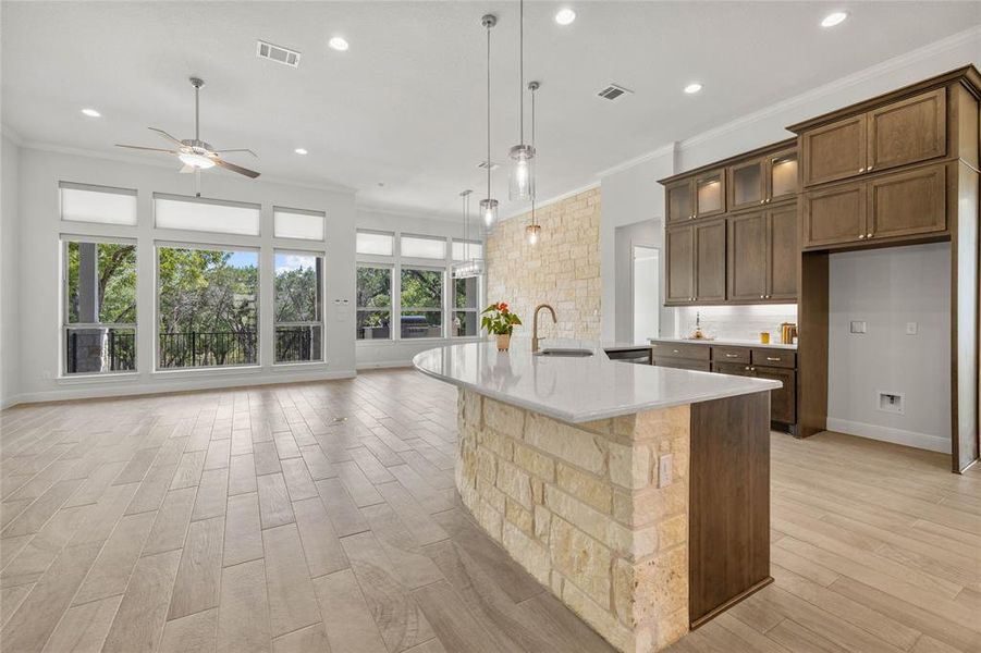 Plentiful Cabinetry with Glass Uppers!