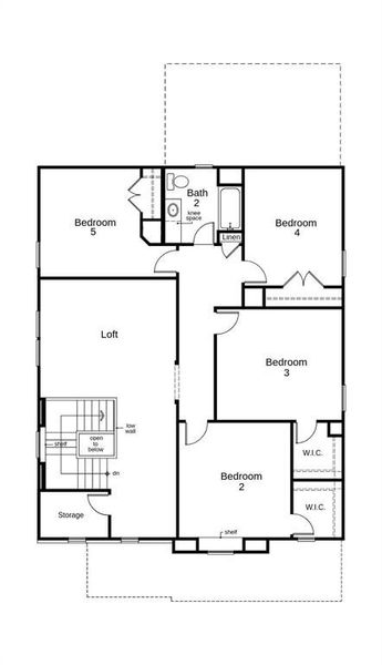 This floor plan features 5 bedrooms, 2 full baths, 1 half bath, and over 2,800 square feet of living space.