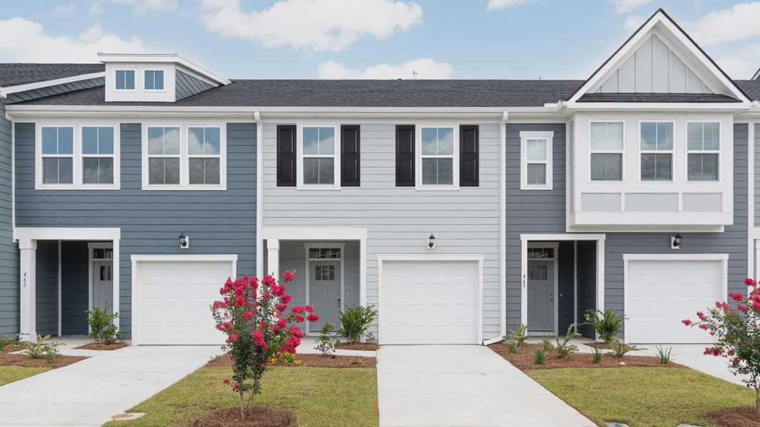 new home construction of exterior townhome in Foxbank in Moncks Corner by DRB Homes the Egret plan