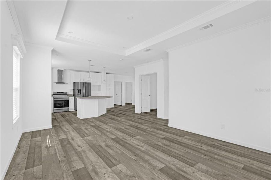 Living room looking into kitchen