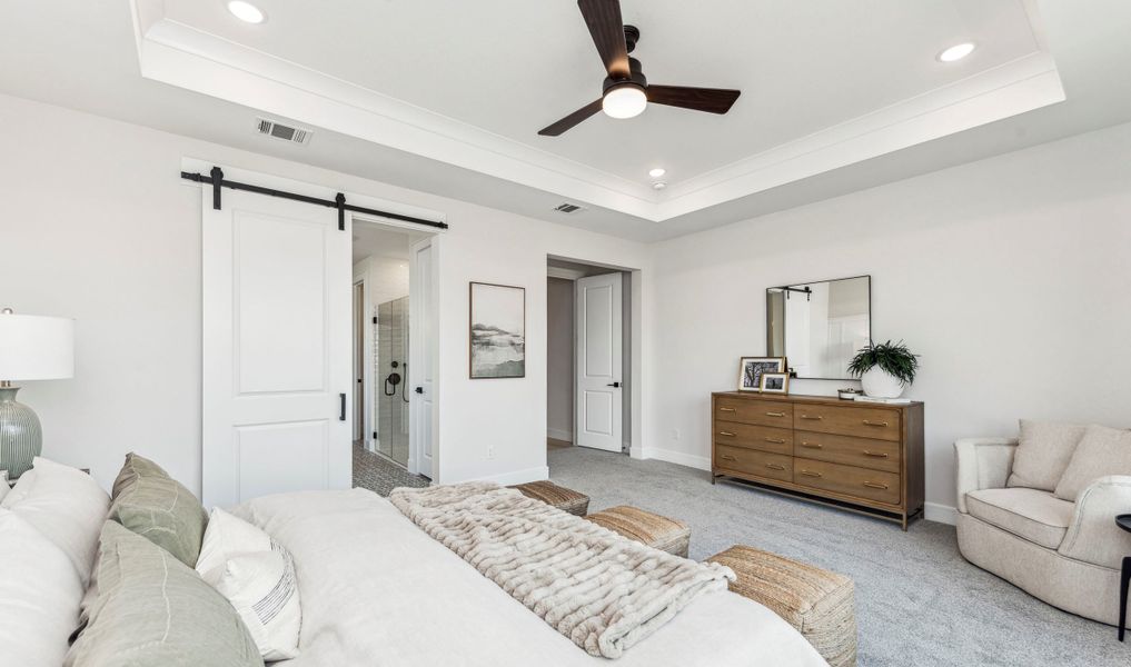 Primary suite with ceiling fan