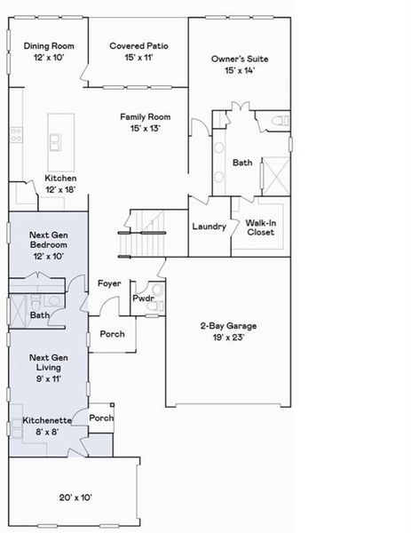 First Floor showing the apartment &  main living space on the first level.