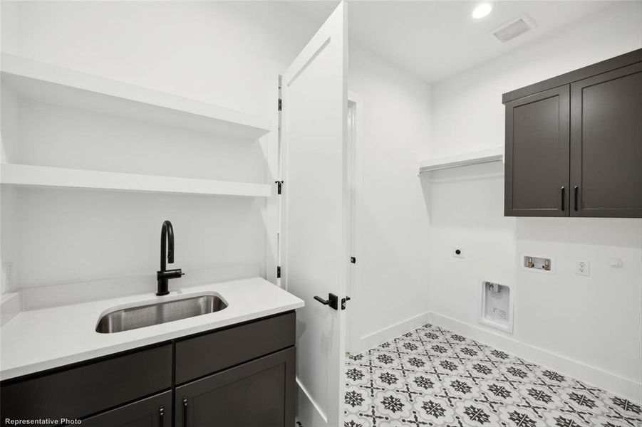 Laundry room with sink and room for full size washer and dryer