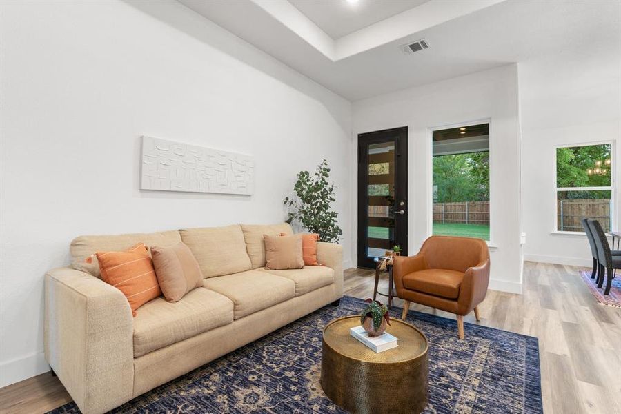 Living room featuring light wood-type flooring