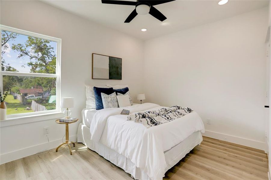 The 10x10 SF 3rd bedroom has ceiling fan with light plus recessed lighting.