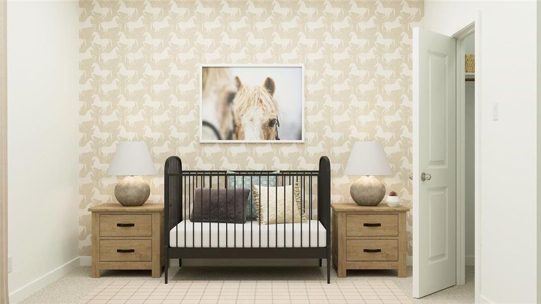 Bedroom featuring a crib