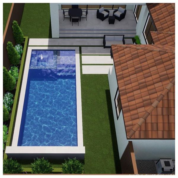 Heated chlorine pool and spa with 6" glass mosaic tile