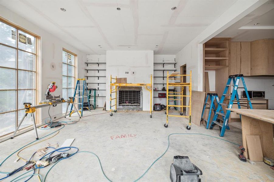 Another view of the Family Room with Built-In Shelves.