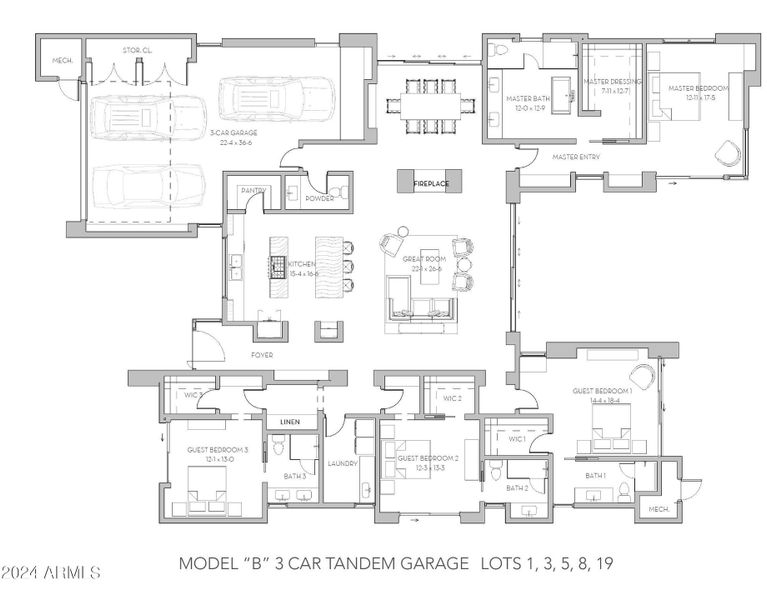 MODEL B 3 CAR TANDEM FLOOR PLAN