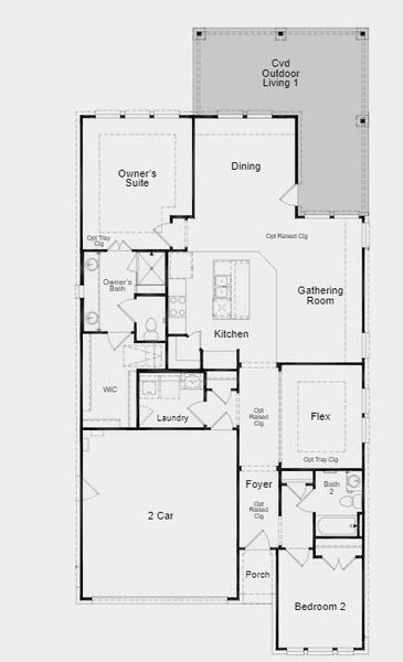 Structural options include: 8' door at rear of house, 8' interior doors, optional door at laundry, covered outdoor living, and study in lieu of flex room.