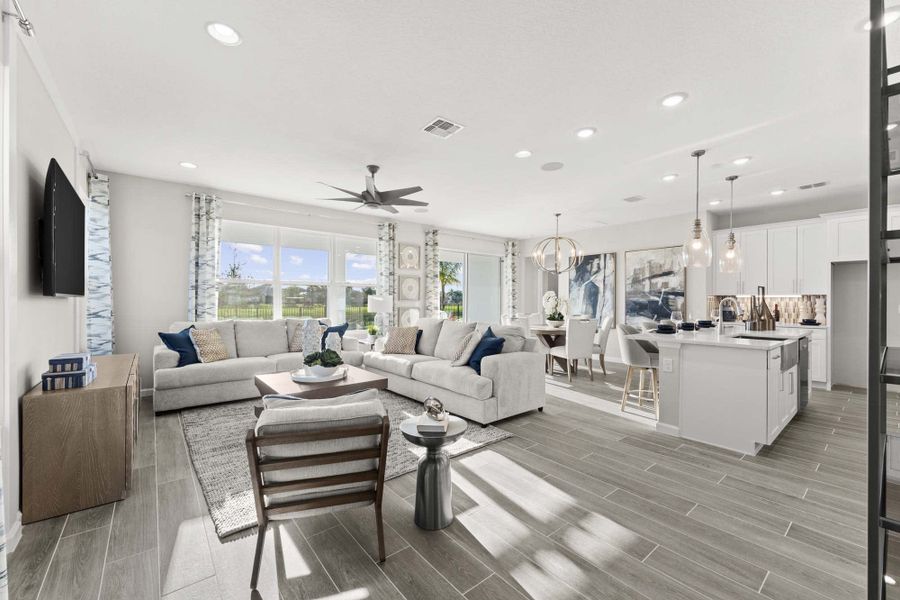 Great Room & Kitchen | Sherwood | Eagle Crest | New Homes in Grant Valkaria, FL | Landsea Homes