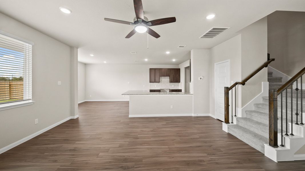 Family Room to Kitchen and Dining Area