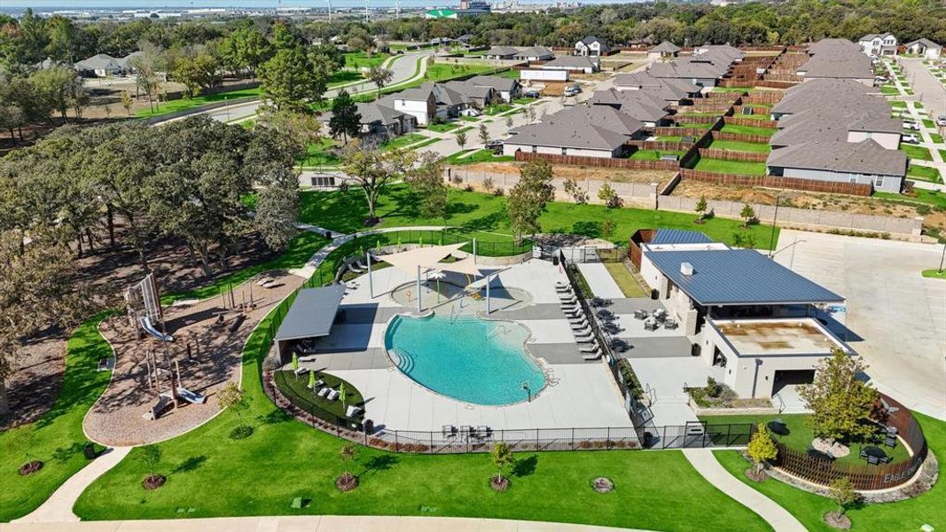 Community Center pool, clubhouse, playground and sidewalks