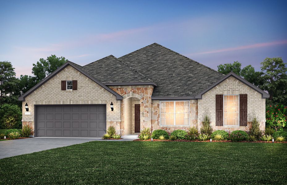 The Northlake, a one-story home with 2-car garage, shown as Home Exterior D