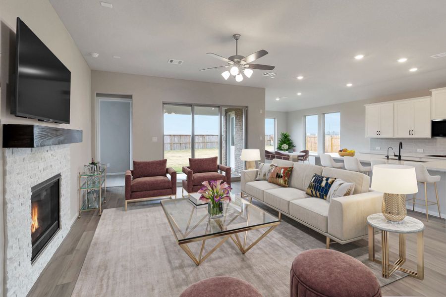 Living room. Note: Sample product photo - actual exterior and interior selections may vary by homesite