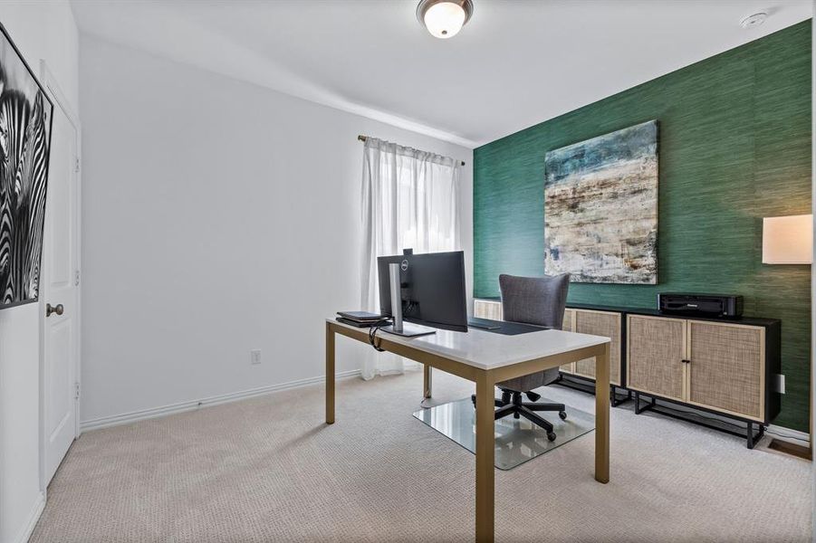 Office area with light carpet