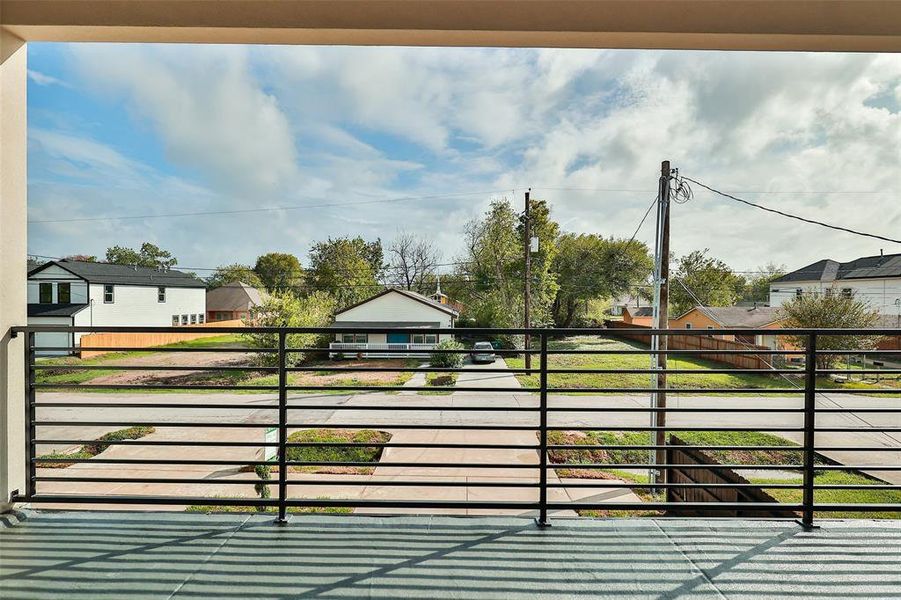 This large balcony has iron railings, which are secure as well as aesthetically-pleasing