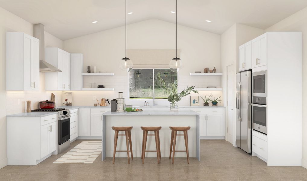 Loft Look kitchen with waterfall edge island