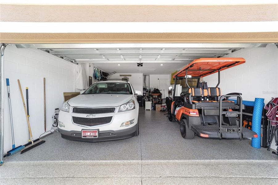 garage with 4ft extension & epoxy floors.