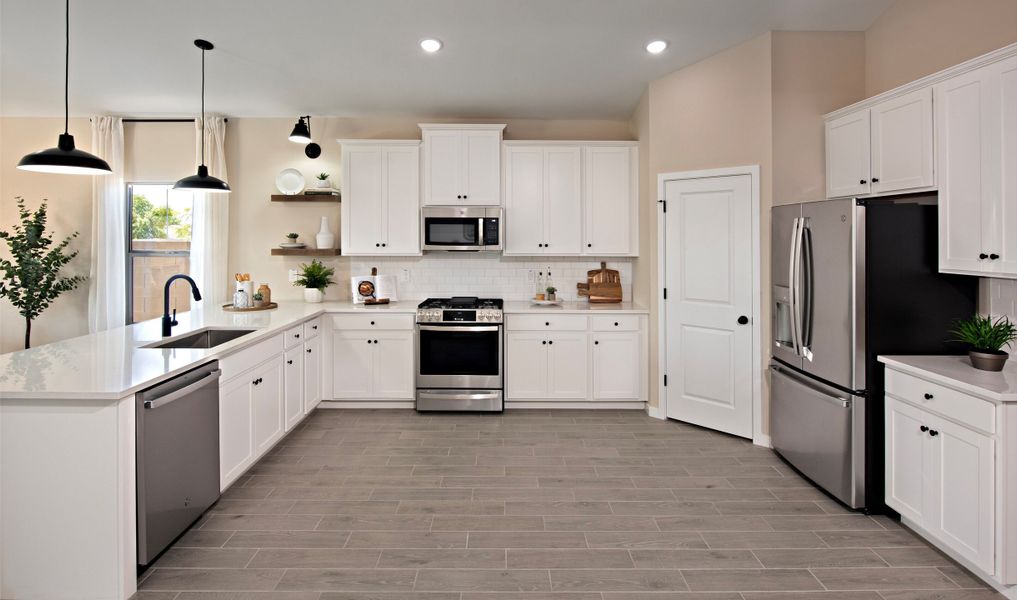 Kitchen with pendant lighting