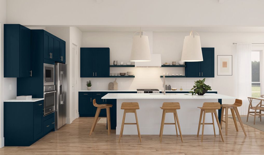 Kitchen with spacious island and pendant lighting