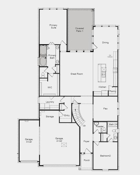 Structural options include: gourmet kitchen, shower at bathroom 2, media room, slide in tub at owner's bath, covered outdoor living, and study in lieu of flex.