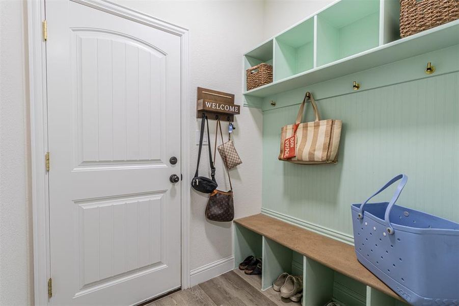 Mudroom featuring light hardwood / wood-style flooring