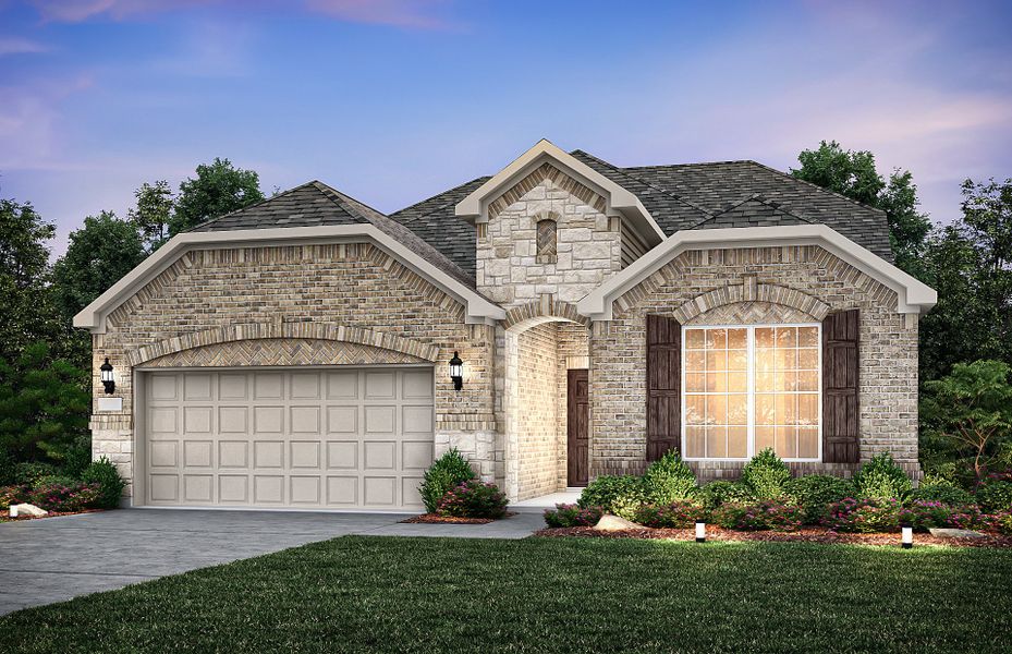 Exterior C with stone and a 2-car garage with stor