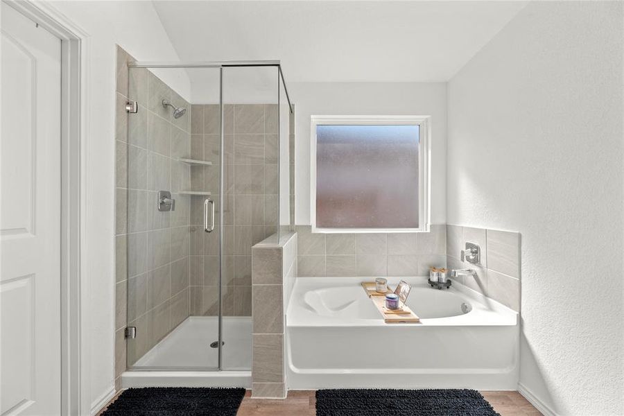 Relax in your deep soaking tub or opt for a quick rinse in the separate shower.