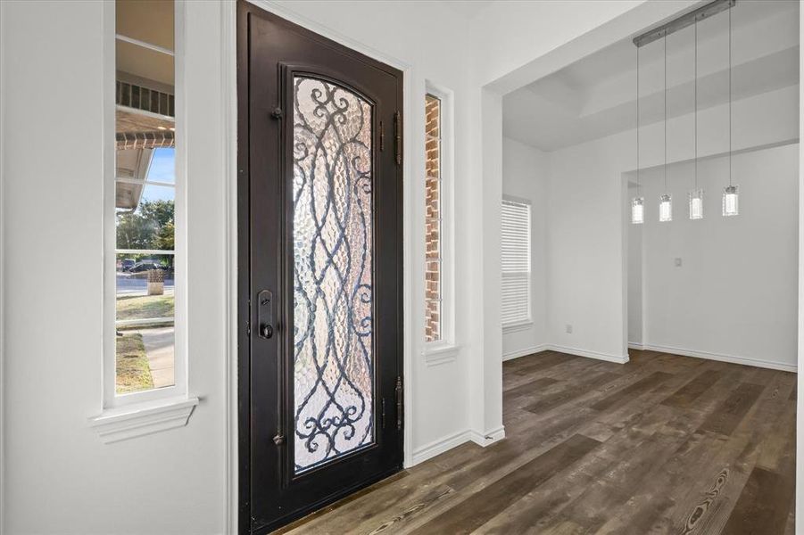 Foyer entrance featuring dark hardwood / wood-style flooring