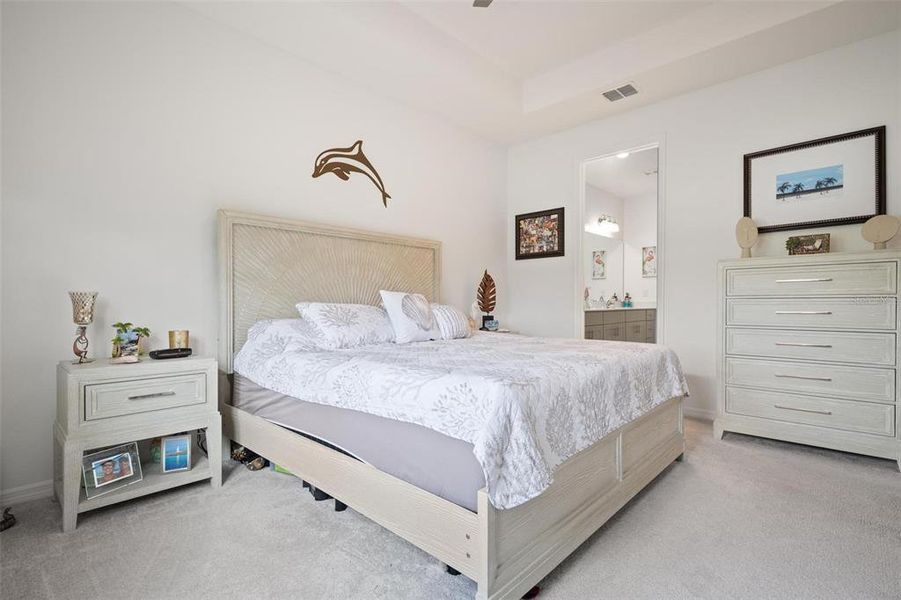 The main bedroom features neutral carpet that seamlessly connects to the bathroom, which showcases stylish neutral tile and upgraded white paint. This versatile design makes it easy for you to add your own personal touches and decorations!"