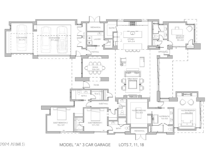 MODEL A 3 CAR FLOOR PLAN