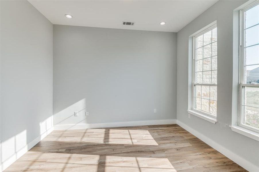 Empty room with a healthy amount of sunlight and light hardwood / wood-style flooring