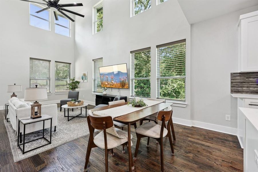 Dining room with ceiling fan and plenty of natural light