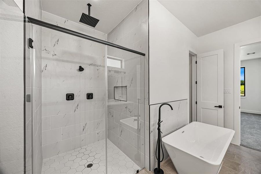 Huge walk-in shower with rain head shower head