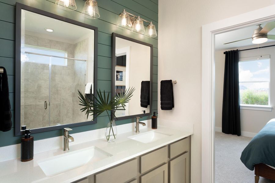 Primary Bathroom | Eli at Village at Manor Commons in Manor, TX by Landsea Homes