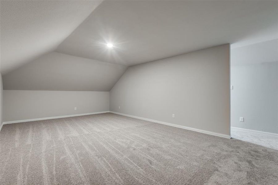 Bonus room with lofted ceiling and carpet floors