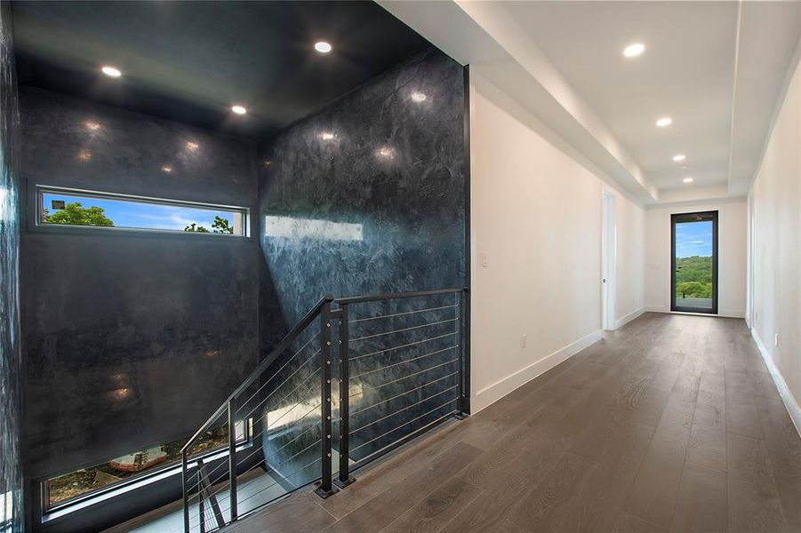 Hallway with wood-type flooring