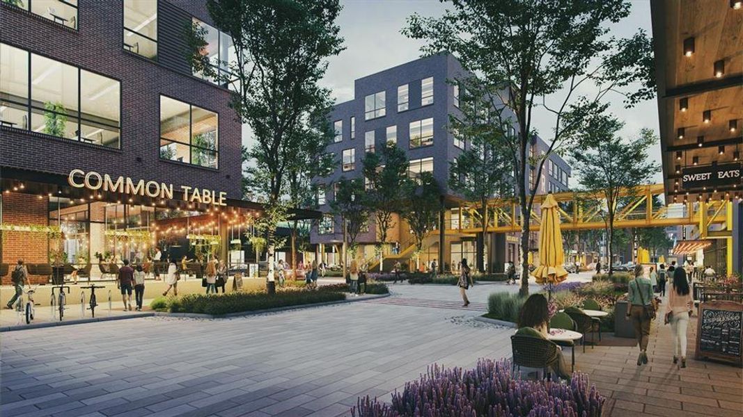 Rendering of the new East River mixed-use featuring restaurants, wine bar, ice cream shop, retail and more!