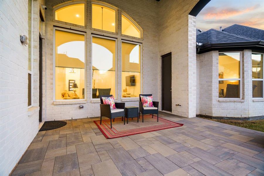 View of patio terrace at dusk