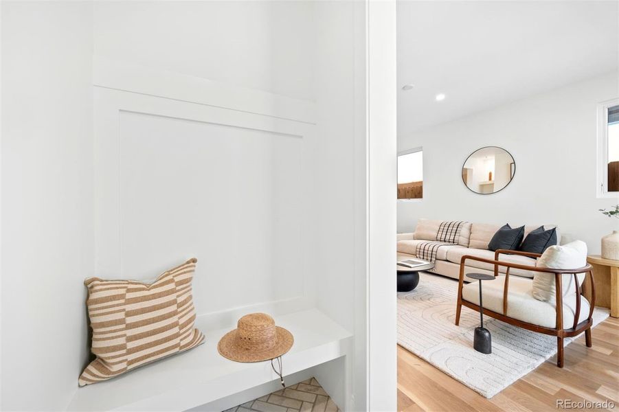 Mudroom adjacent to living space, ideal for returning from Colorado adventures through your two car garage