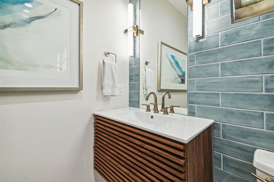 Bathroom vanity area on main level 2.