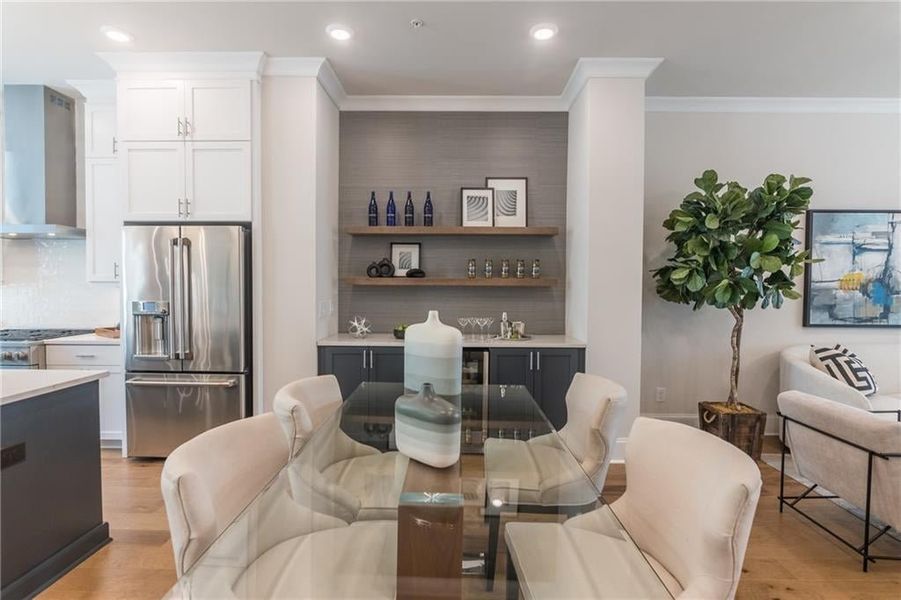 Elegant dining room with enough space for a full size table.