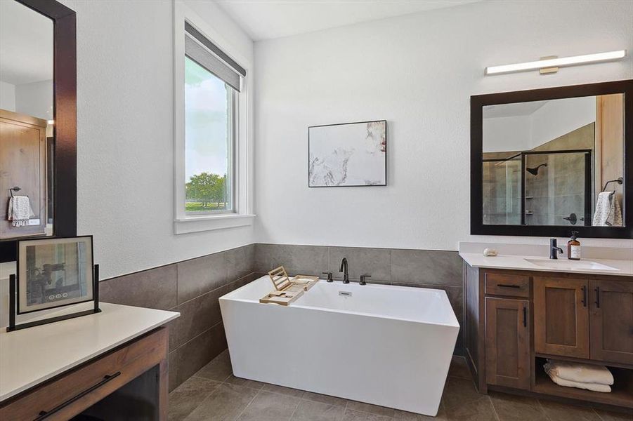 Primary Bathroom with separate vanities!